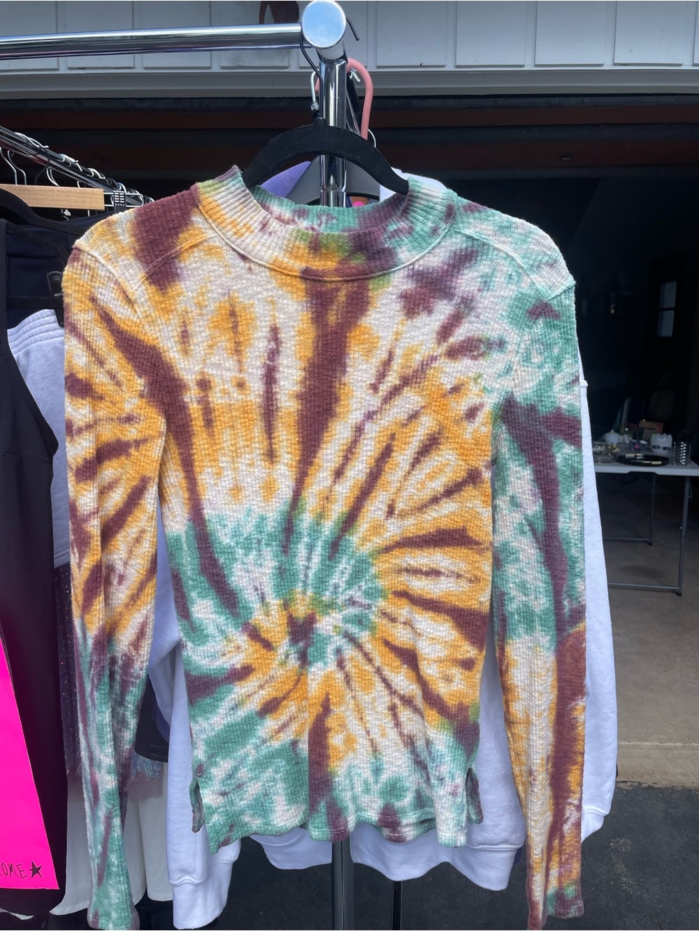 Free People Tie-Dye Long Sleeve Top - Green/Yellow/Brown